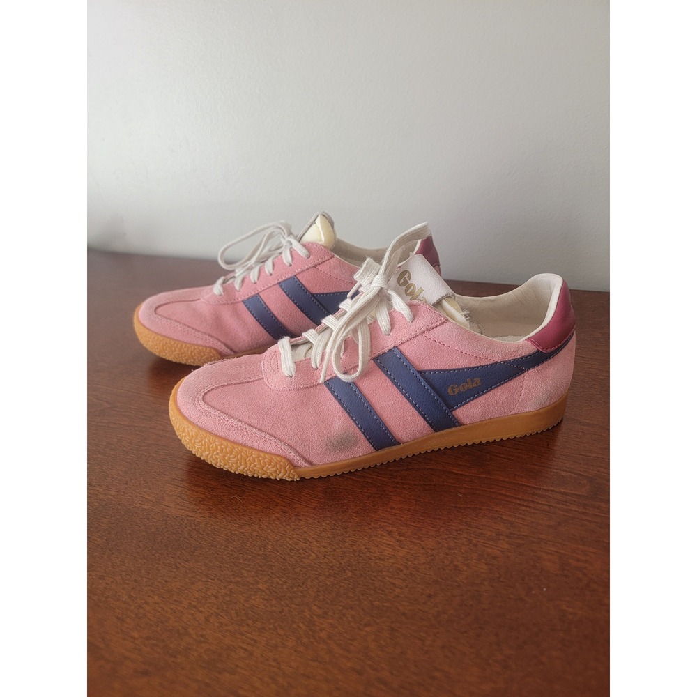 Gola Elan Pink Suede Blue Stripes Gum Sole Sneakers CLB538 Retro Low Top Fashion